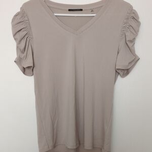Tahari Light Taupe Short Sleeve Top